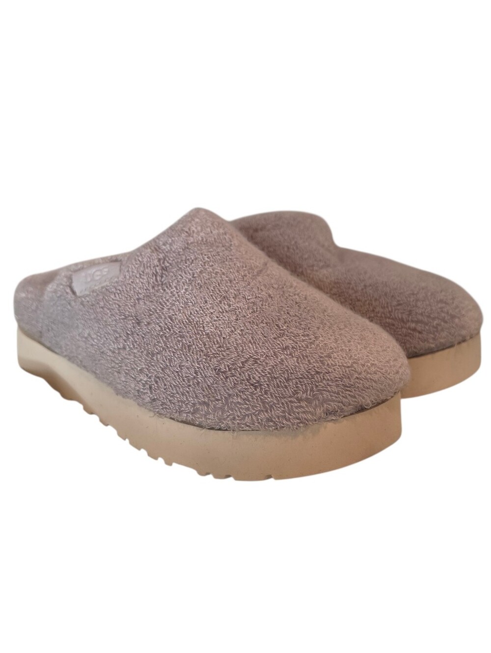 UGG Fuzz Sugar Slide Clogs Size 5 Metallic Gray Terry Slip-On Platform Shoes